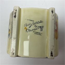 Clarice Cliff Bizarre for Wilkinson Ltd, Bon Jour shape preserve pot with cover, in Rhodanthe pattern, with printed mark beneath, H10.4cm