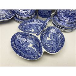 Copeland Spode Italian pattern tea and dinner wares, including hor d'oeuvres dish, tureen and cover, coffee pot, six coffee cans and saucers, etc, all with blue printed marks beneath (40)