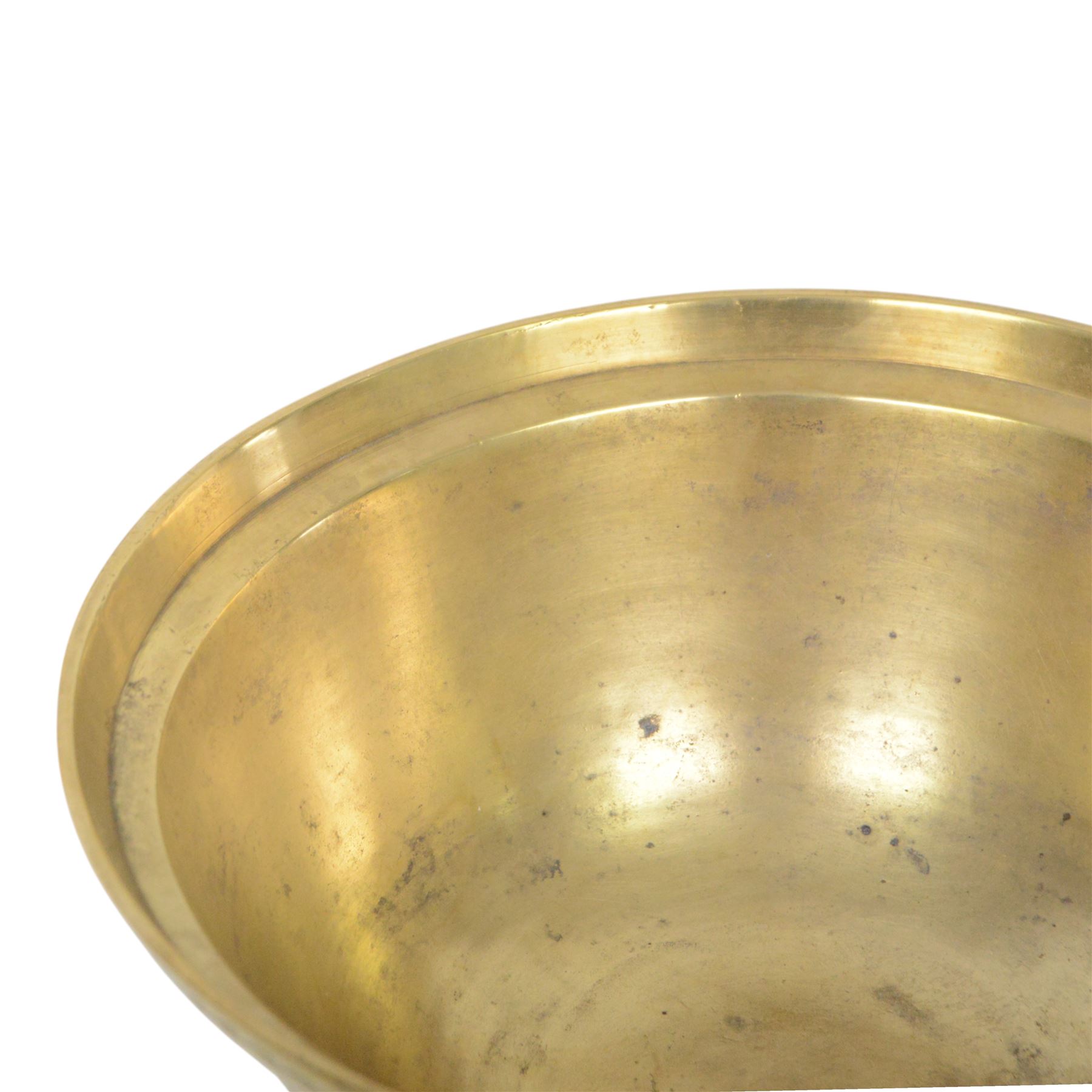 Chinese brass bowl, decorated to the outside with dragons,  upon a circular base, cast seal mark to base, D26cm