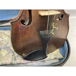 Mid-19th century violin composed of various parts, some late 18th century, with 35.5cm two-piece maple back and ribs, fluted pegs and spruce top L58.5cm overall; in carrying case