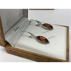 Two pairs of silver Baltic amber pendant earrings, stamped 925, boxed 