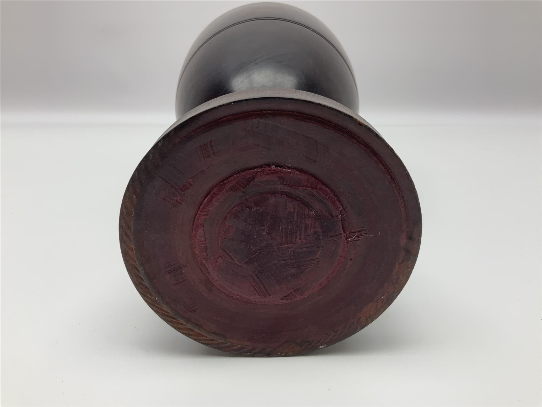 19th century large treen turned hardwood goblet, upon double knopped stem and circular foot, H23.5cm 