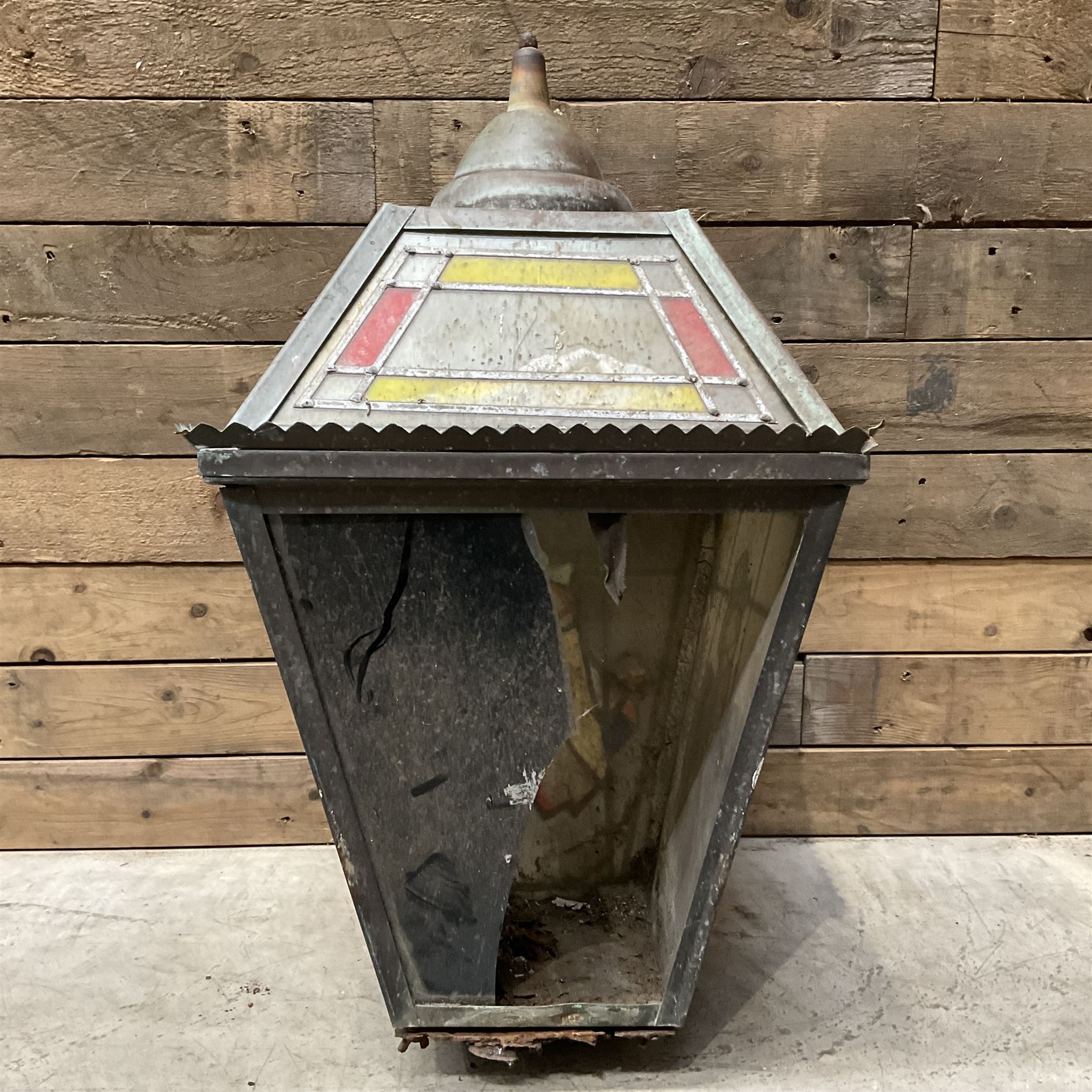 William Younger copper pub advertising lantern with stained glass panels, H75cm