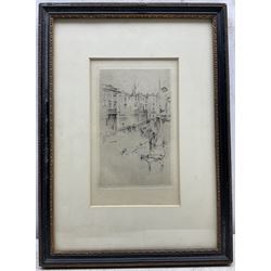 James Abbott McNeill Whistler PRBA (American 1834-1903): 'Alderney Street', drypoint etching signed in the plate with butterfly monogram 20cm x 13cm; 'Study' - Standing Figure, facsimile lithograph, after the original in the Metropolitan Museum of Art 23cm x 15cm (2)