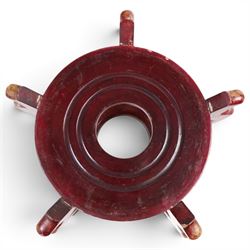 20th century Chinese famille rose fishbowl, decorated with birds in foliage, on hardwood stand, H43cm