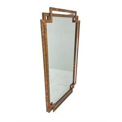 Contemporary copper framed rectangular wall mirror, mounted by outer canted frame 