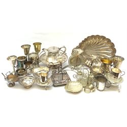 Plated items including silver plated tankard, various goblets, sauce boat, teapot etc, in one box
