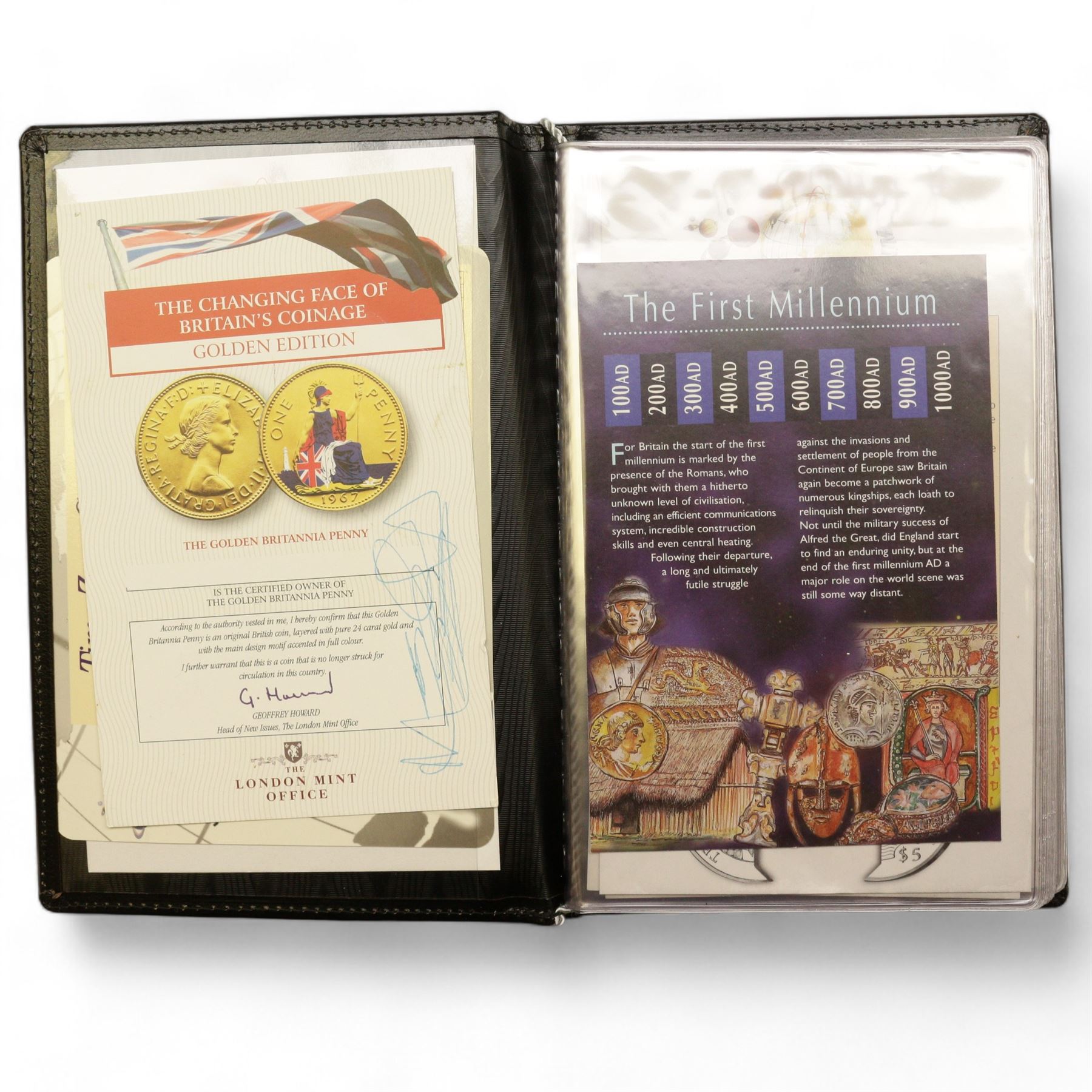 Mostly commemorative coinage, including various Queen Elizabeth II crowns, The Royal Mint United Kingdom 1999 silver proof five pounds, Canada 1999 one ounce fine sliver five dollars, Bermuda 2000 two dollars, Guyana 2000 two-thousand dollars, New Zealand 2000 ten dollars etc, housed in a coin display case and loose