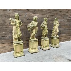 The Four Seasons - set of four cast stone garden figures on plinths