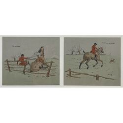 Snaffles (Charles Johnson Payne 1884-1967): 'Landing his Wager', a set of four hand coloured prints framed as one, each 14 x 17cm