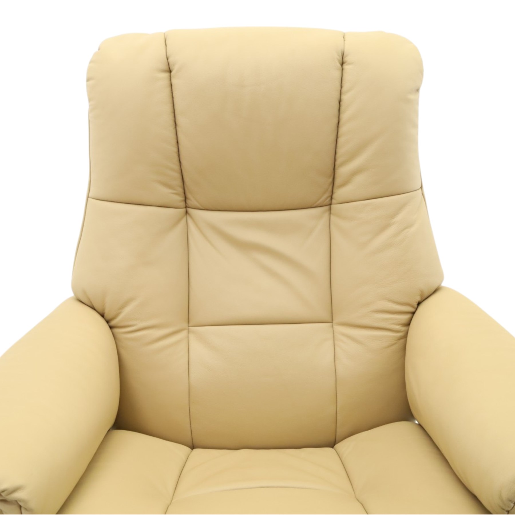 Ekornes Stressless - beech framed reclining swivel armchair with matching footstool, on U-shaped supports with circular bases, upholstered in beige leather