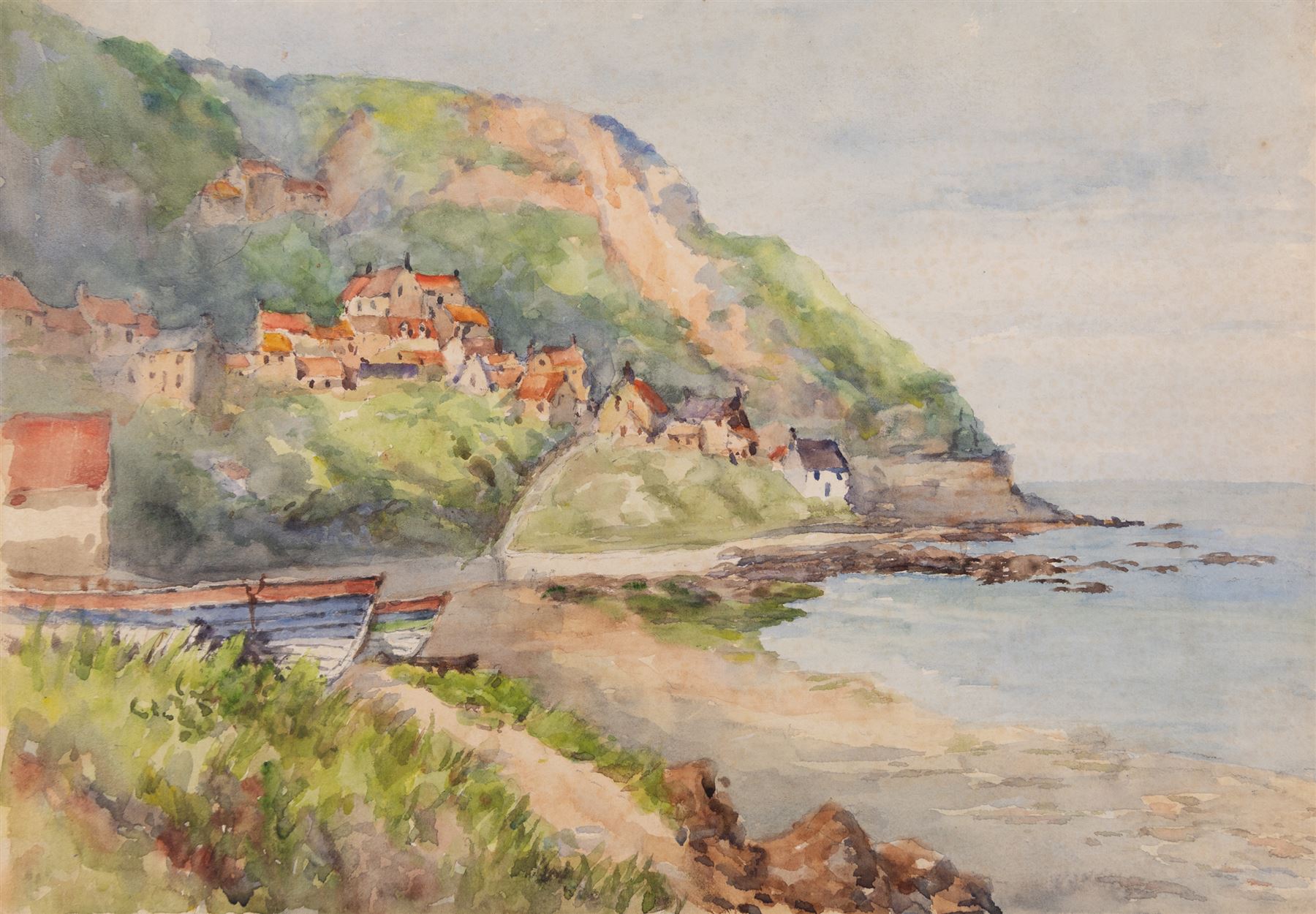 George Farquhar Pennington (British 1872-1961): Robin Hoods Bay and Runswick Bay, four watercolours, one signed with monogram, max 25cm x 35cm (4) (unframed)