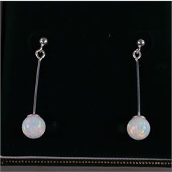Pair of silver opal pendant stud earrings, boxed