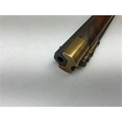 Reproduction non-firing Kentucky style flintlock musket musket, the 87.5cm hexagonal barrel with ramrod under, brass and brassed furniture and patch box to walnut stock L131cm overall