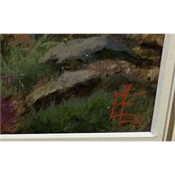 Edgar Longstaffe (British 1852-1933): Highland Cattle and Sheep in Mountain Landscapes, pair watercolours and gouache signed with monograms 23.5cm x 37cm (2)