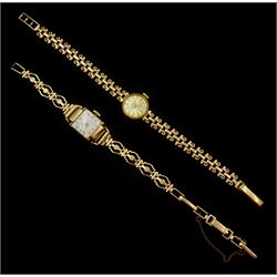 Two 9ct gold ladies manual wind wristwatches, both on 9ct gold bracelet straps, hallmarked
