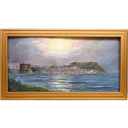  Scarborough South Bay at Twilight, 20th century oil on board signed by Robert Sheader 29cm x 59.5cm  