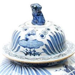 Pair of Chinese blue and white jars and covers, of baluster form, hand painted with fish and foliage, H50cm