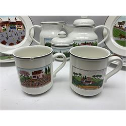 Villeroy and Boch Naif pattern tea service, comprising teapot, jug, covered sucrier, two mugs, two breakfast bowls and four side plates (11)