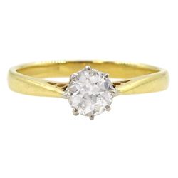 18ct gold single stone old cut diamond ring, hallmarked, diamond approx 0.45 carat