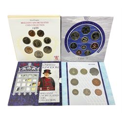 Three The Royal Mint United Kingdom brilliant uncirculated coin collections, dated 1986, 1994 and 2007, in card folders 