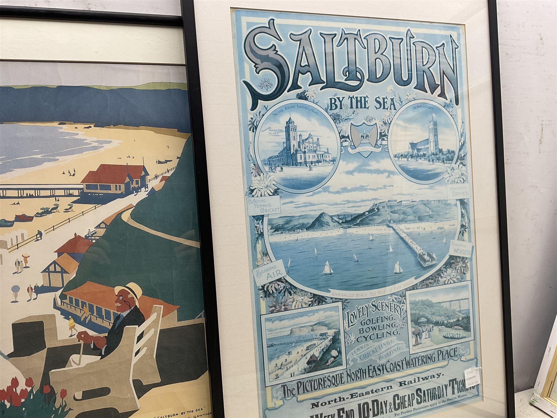 Four reproduction Salburn by Rail posters, largest 59.5cm x 38cm, and two Andy Hawkins prints (6)