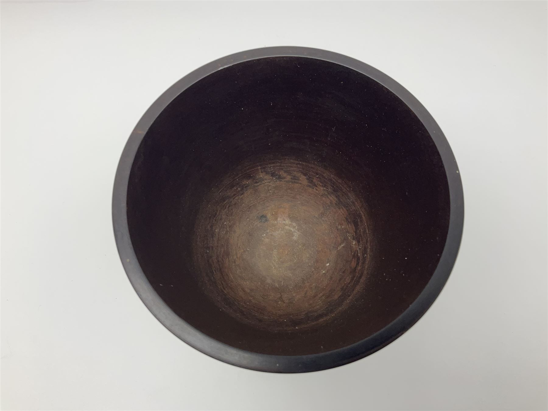 19th century large treen turned hardwood goblet, upon double knopped stem and circular foot, H23.5cm 