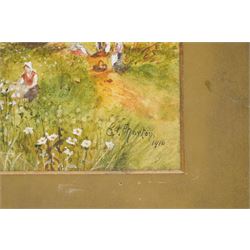 Fred Hines (British 1875-1928): Landscape with Thatched Cottage, oil on board signed; together with Ed Norton (British 19th/20th Century): ‘Poppy Land’, signed titled and dated max 19cm x 40cm (2) (one unframed)