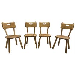 Imperial Canada - set of four mid-20th century birch dining chairs, bar back with pierced handle, dished seat on square tapered splayed supports