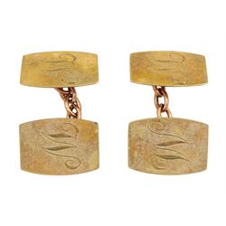 Pair of 9ct gold cufflinks, with engraved initials, hallmarked