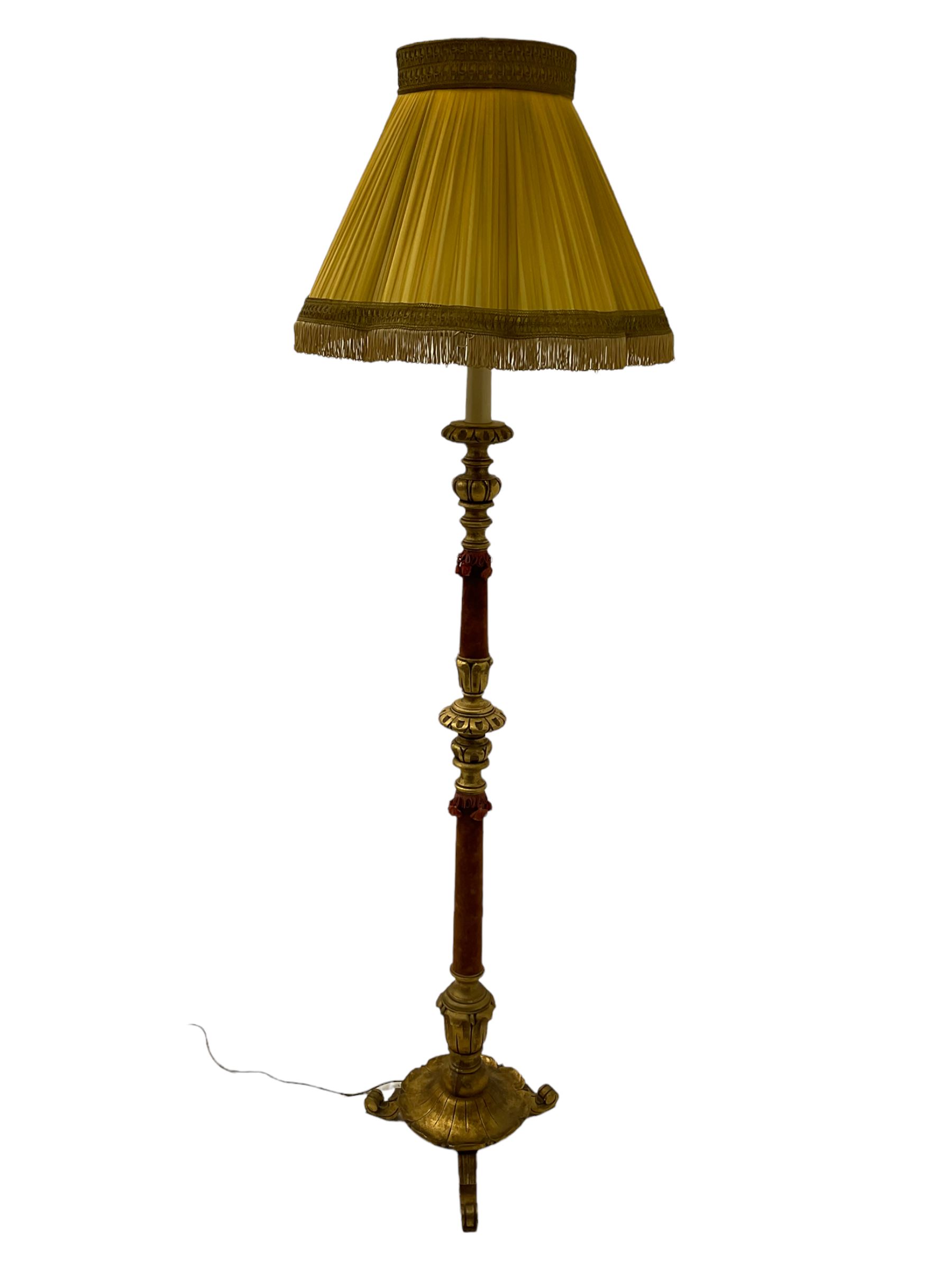Classical design gilt standard lamp, with suede column The