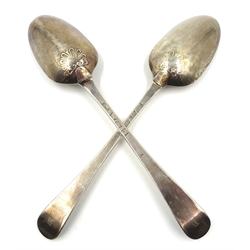  Pair of silver Old English pattern table spoons, shell backs by Philip Roker III, London 1775, approx 4oz  