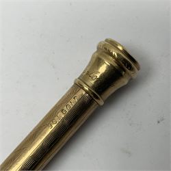 9ct gold 'Lifelong' propelling pencil, with engine turned decoration, stamped 9ct 