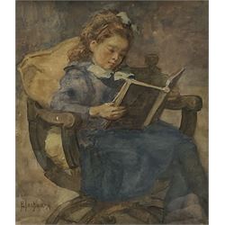 Wilhelm Christiaan Constant Bleckmann (Dutch 1853-1942): Girl Reading a Book, watercolour signed 18cm x 16cm