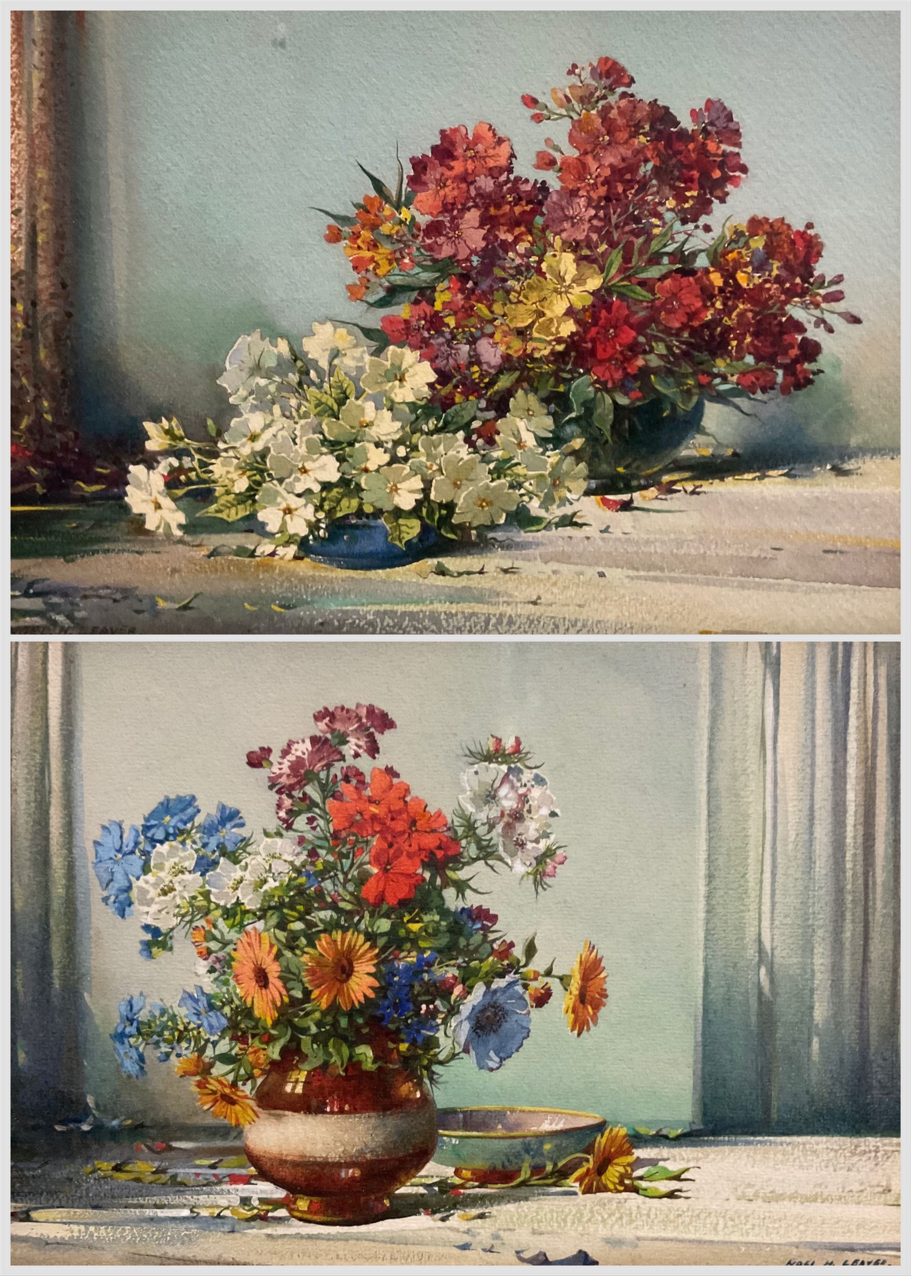 Noel Harry Leaver (British 1889-1951): Still Life of Summer Flowers, pair watercolours signed 17cm x 25cm (2)