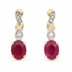9ct gold ruby and white topaz pendant earrings, each stud set four round cut topaz's, susp...