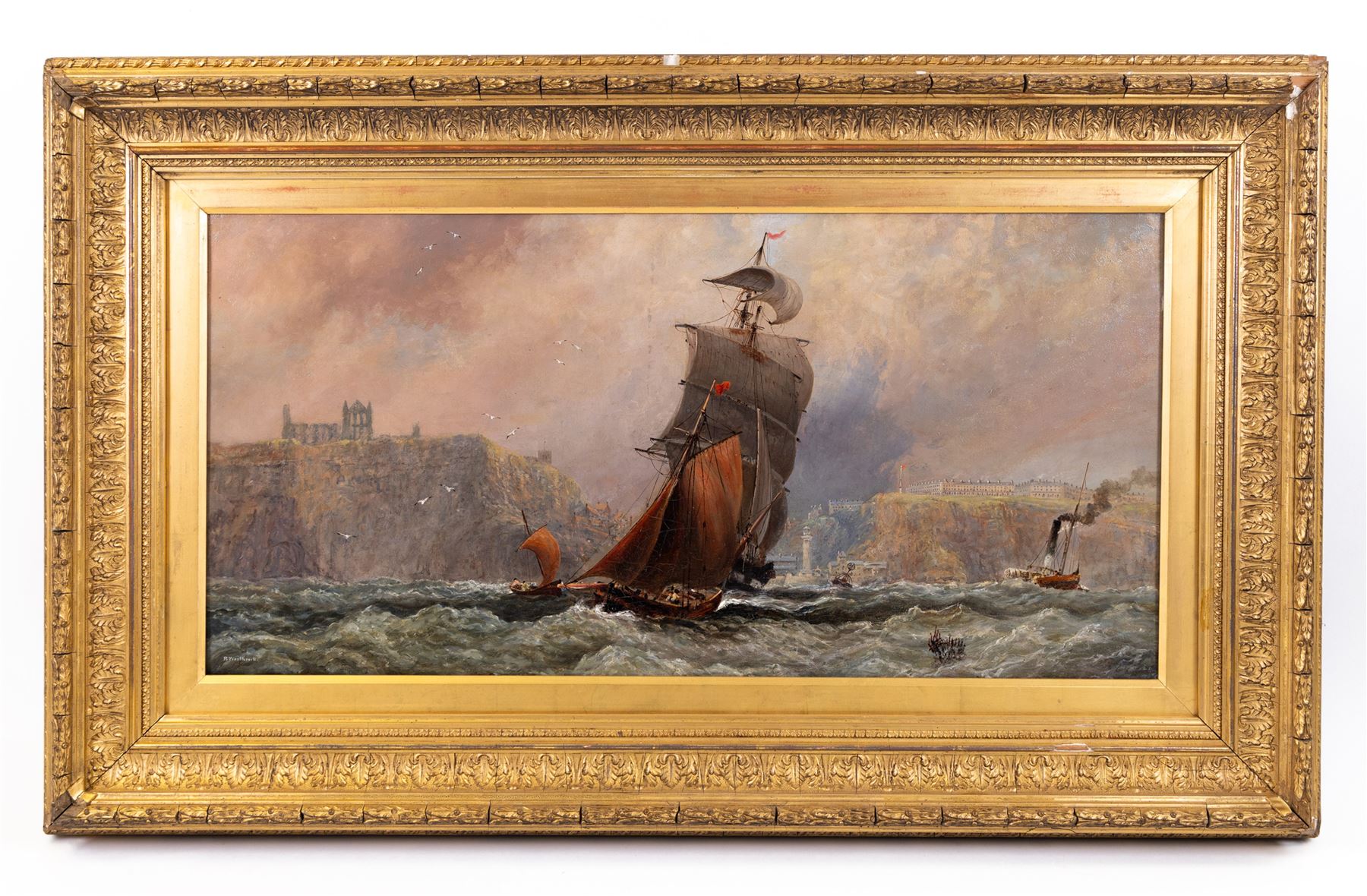 Richard Weatherill (British 1844-1923): Sailing Vessels and Steam Tug leaving Whitby Harbour, oil on canvas signed 37cm x 75cm 
Provenance: private collection, purchased David Duggleby Ltd 6th November 2020 Lot 97