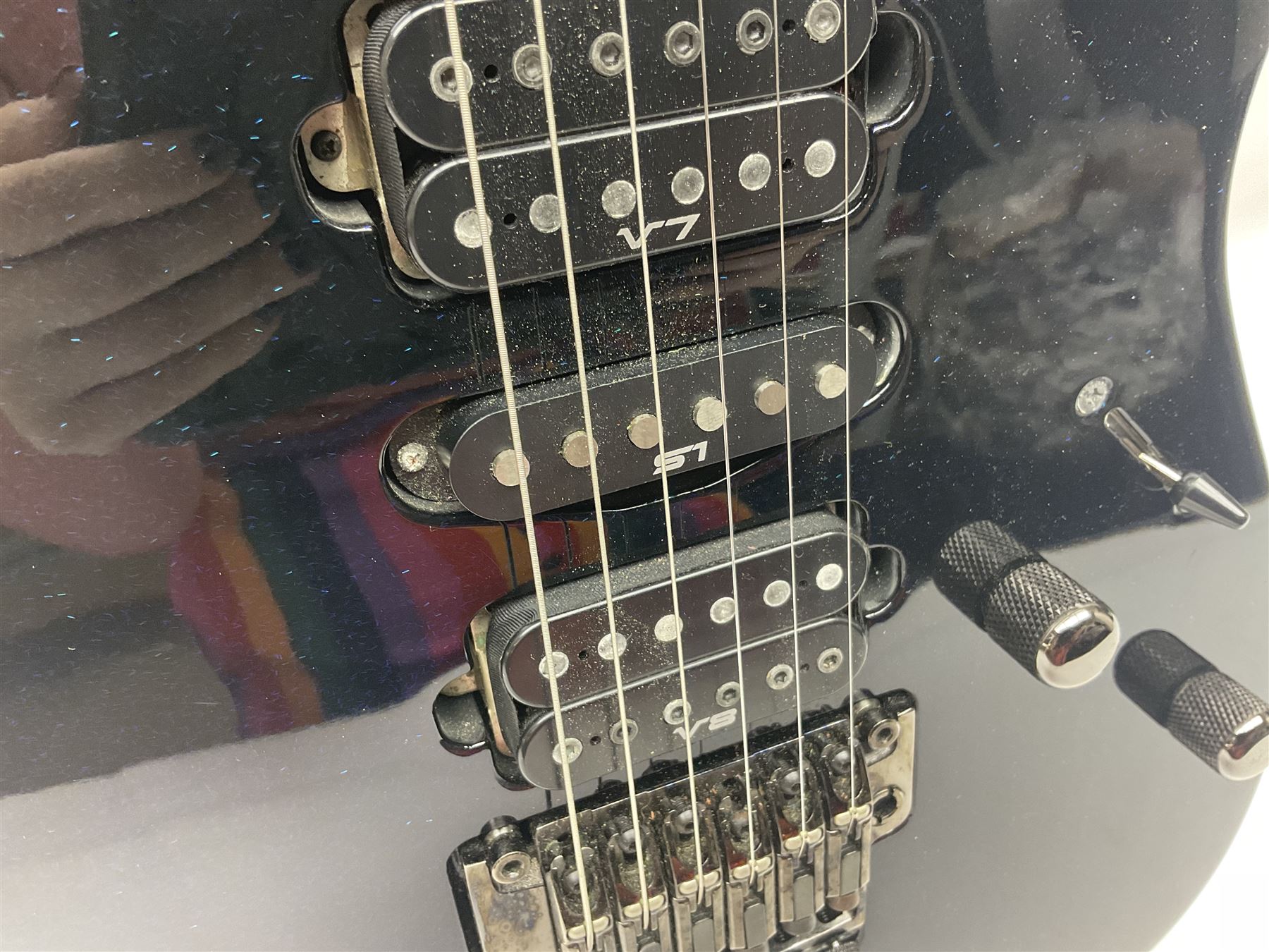 Ibanez Prestige RG1570 Mirage Blue electric guitar in black with tremolo arm, serial no.FO812696, L98.5cm; in original Ibanez fitted hard case marked Team J Craft
