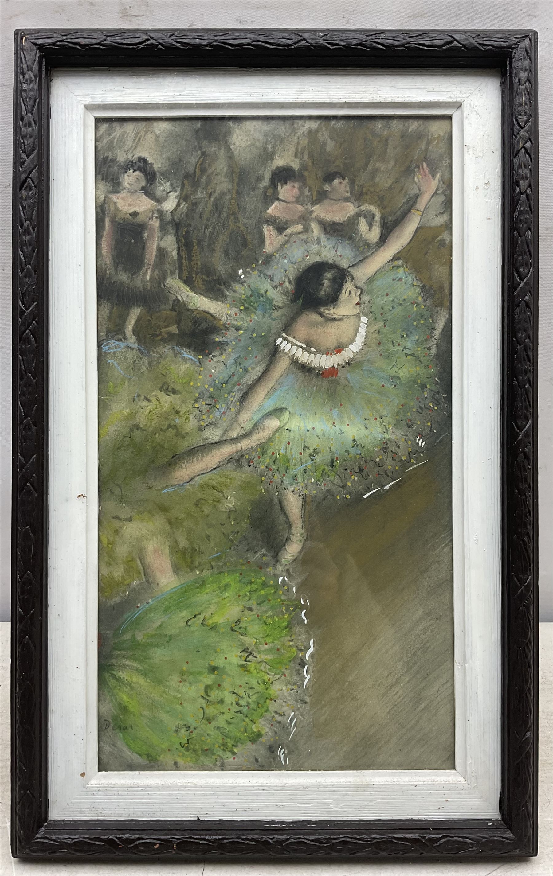After Edgar Degas (French 1834-1917): Ballerinas in Green Dresses, pastel bearing signature 34cm x 19cm 