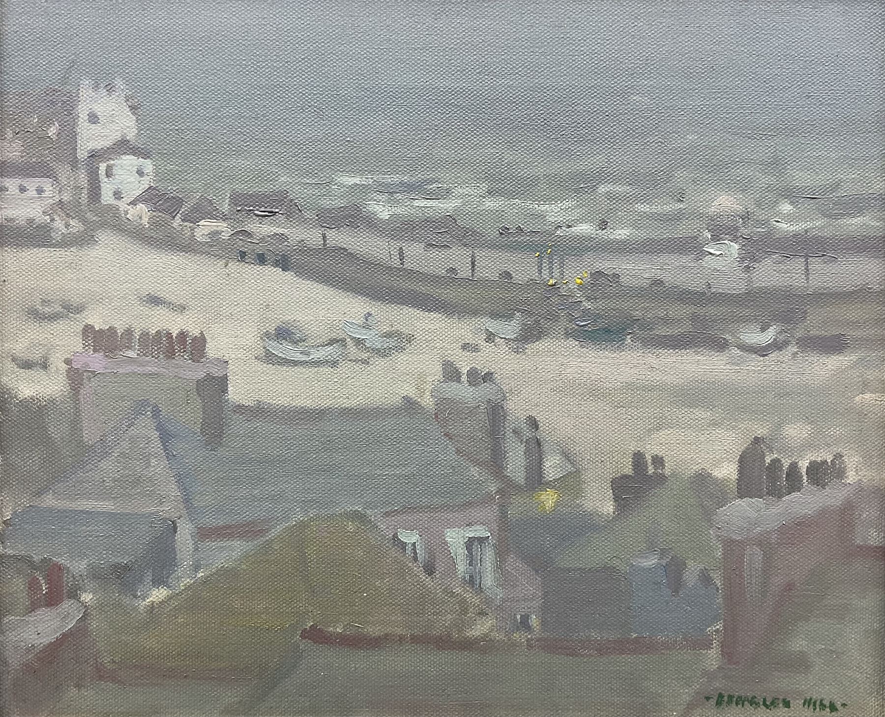 Douglas Hill (British 1953-): 'St Ives in Winter', oil on canvas signed, titled verso 24cm x 29cm 