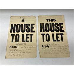 Seven late 19th/early 20th century auction posters of Hull/Yorkshire interest for properties in Hithe (Hive) 1852, South Cave 1880, Ellerker 1904, Hive 1921, Osbaldwick 1921, Balfour Street Hull 1922 and Sancton 1922; another for Cumberland 1824; two early 'This House To Let' posters; posters unframed and folded; and auction particulars for Gator Court, Ashburton, South Devon 