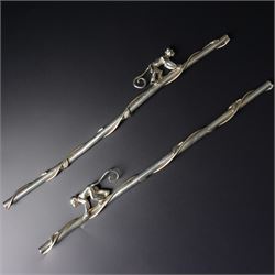 A pair of Tiffany & Co. novelty silver drinking straws, each modelled as a bamboo stem ent...