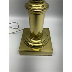 Large brass table lamp with a doric column upon a square plinth, H93cm 