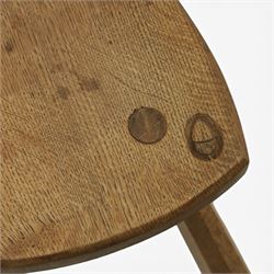 Acornman - oak milking stool, with signature acorn carving by the workshop of Alan Grainger of Brandsby