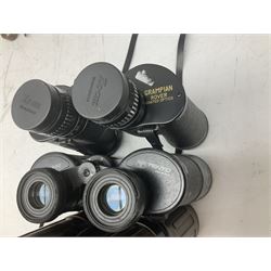 Nine cased pairs of binoculars to include Lieberman & Gortz 12x50, Frank Nipole 8x56, Uniscope, Hoya mark II 8x40, Porst 8x56 etc