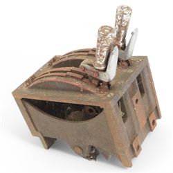 Railway signal box two lever frame, to top of handle H26cm