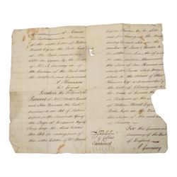 Newby Hall/Weddell family interest - collection of 18th century documents relating to William Weddell Esq of Newby Hall, including manuscript Weddell family pedigree, two printed Acts of Parliament for vesting part of his settled estates in trustees, vellum indentures, trustee appointment and Bank of England receipt, with reference to estates at Hutton, Earswick and elsewhere, dated 1777-1786 (6)