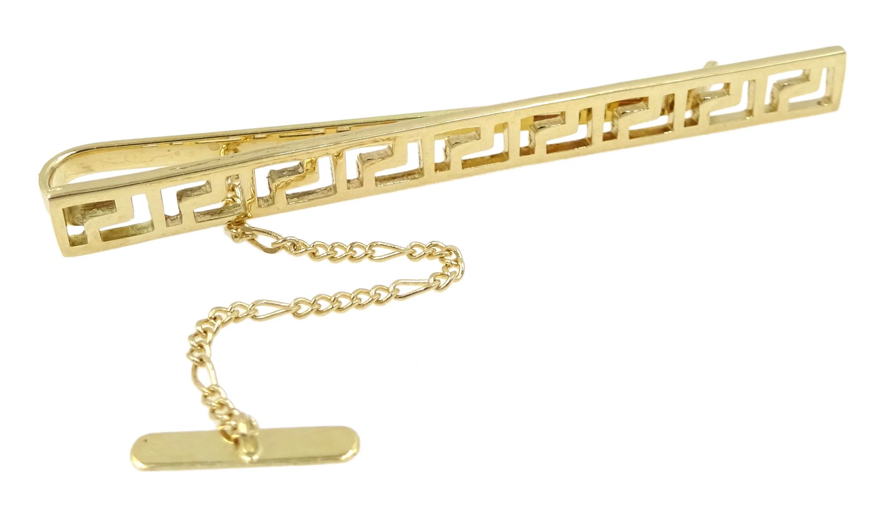 14ct gold Greek key design tie clip, stamped 585, approx 4.16gm