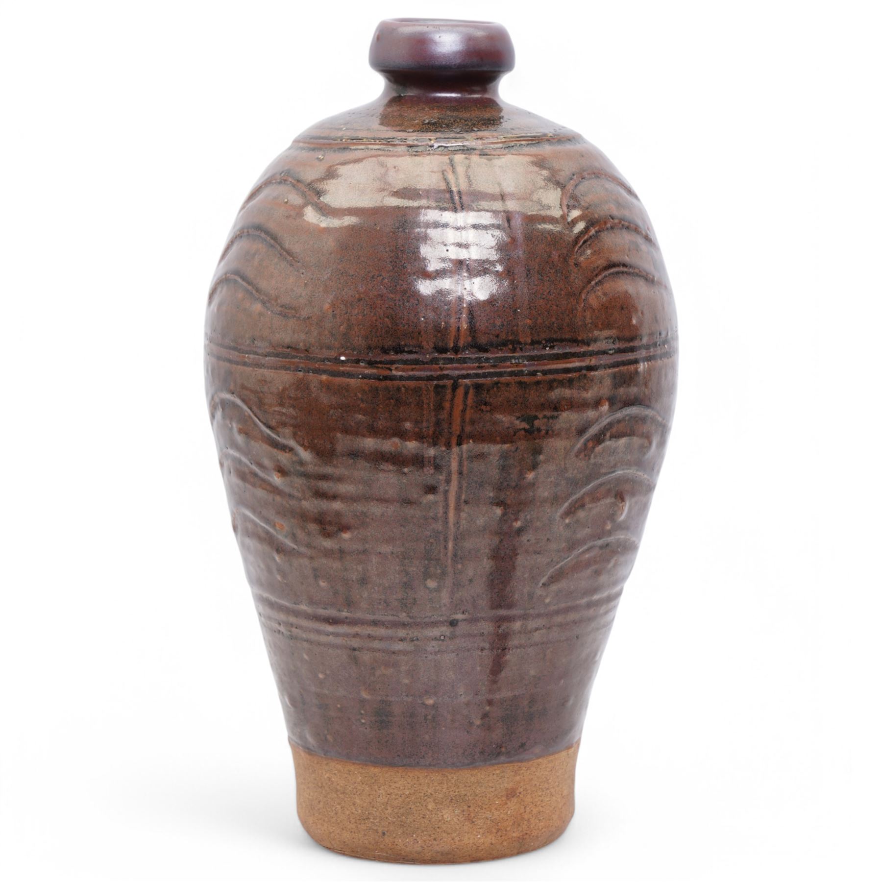 Geoffrey Whiting (1919-1988) for Avoncroft Pottery; large studio pottery stoneware vase, in deep brown glaze, impressed seal and Avoncroft marks to base, H43cm 