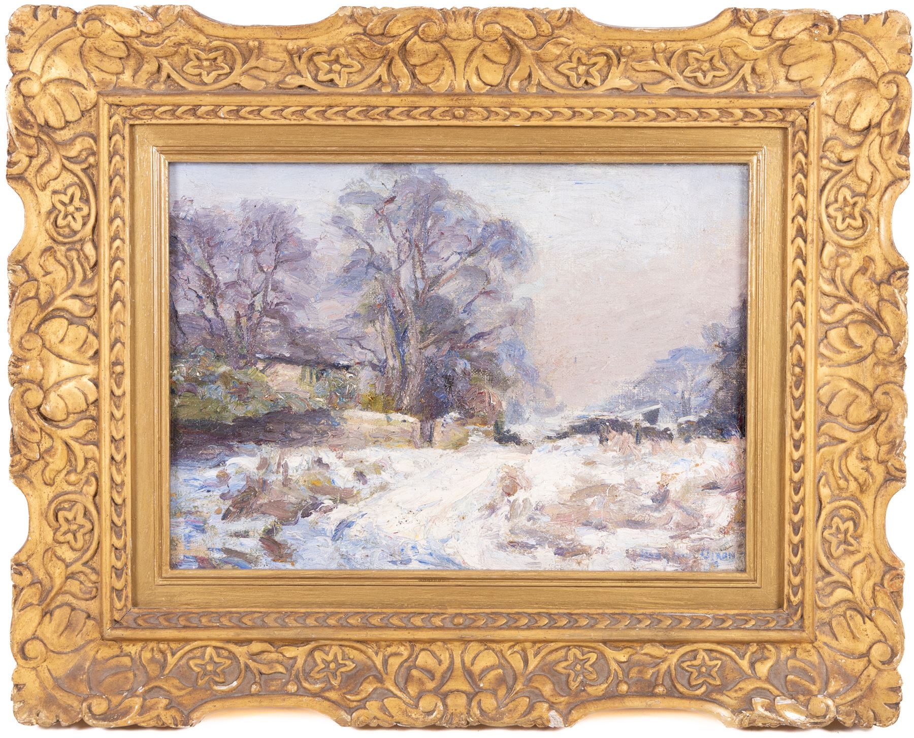 Hodgkin Dixon (British fl.1904-1925): Snow Scene, oil on canvas signed, in carved gilt wood frame 24cm x 35cm 